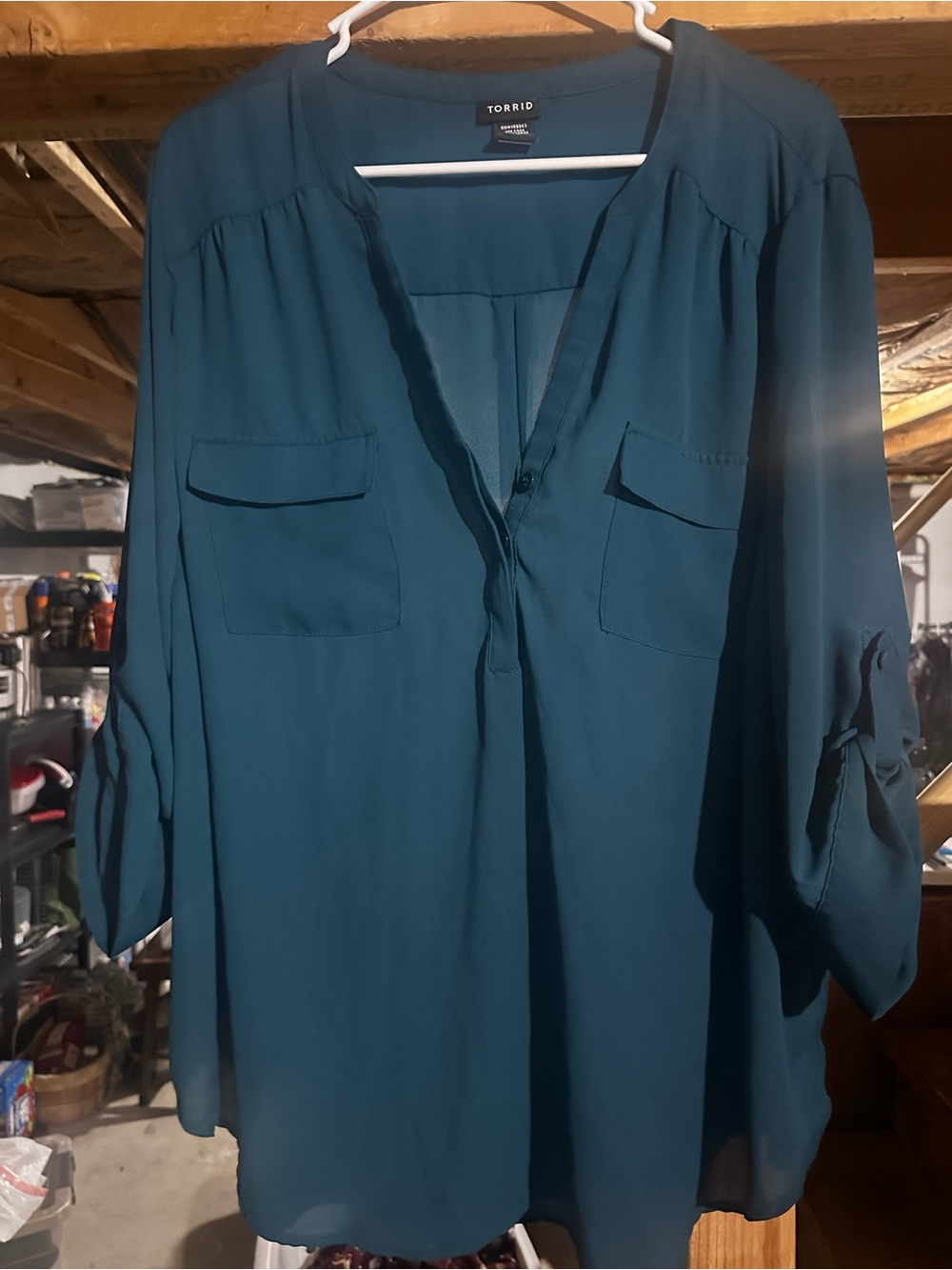 torrid Teal Split-Neck Blouse with Chest Pockets